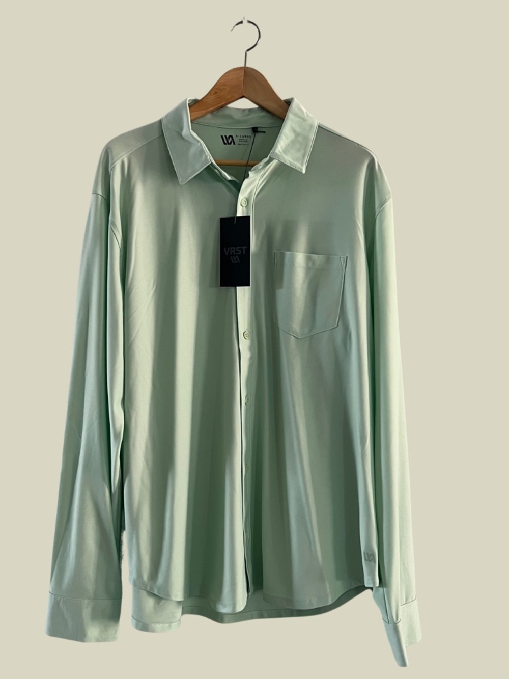 VRST Men's Fold Over Collar Full 7-Button Front Placket Long Sleeve